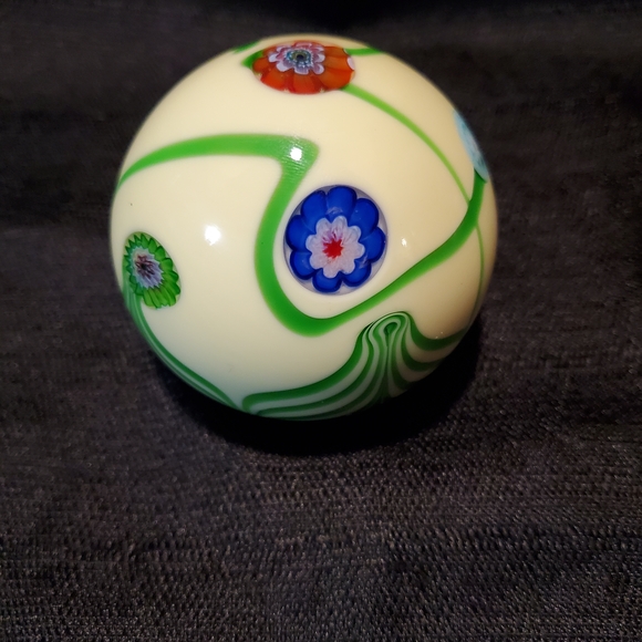 Vintage Murano Millefiori & Pulled Feather Art Glass Paperweight – White Opaline